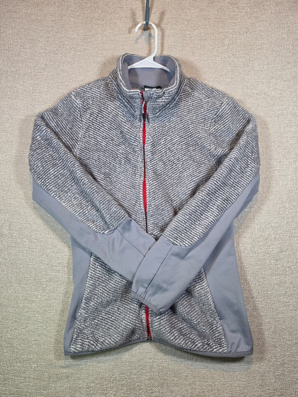 Columbia Fleece Jacket Womens L Gray Full Zip Ribbed High Pile Tech Trail